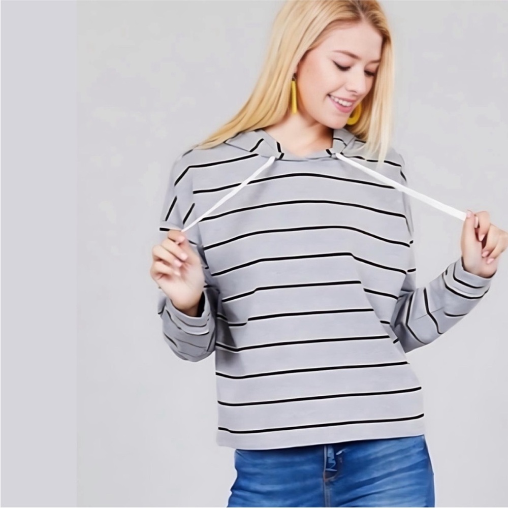 Loose Fit Gray Striped Hoodie